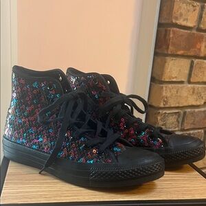 Converse Black and Multicolor sequin High-Tops women’s size 6